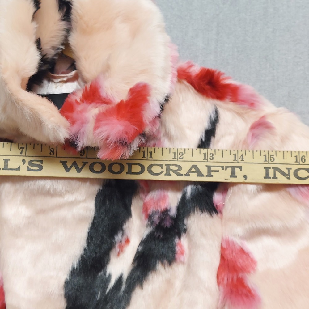 GUESS Faux Fur Floral Coat Womens XS Pink Cherry Blossom Y2K Glam Luxe Jacket - Picture 13 of 16